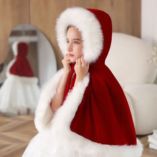 Santa baby hooded cape with fur