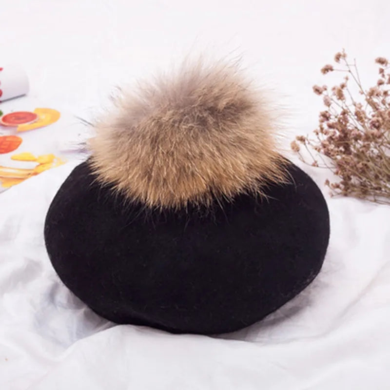 Fur pom beret (large pom)