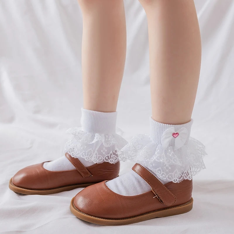 Pink heart gem ankle lace socks