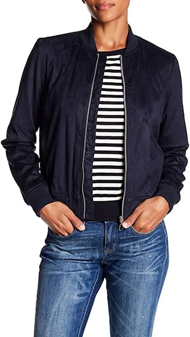 Bagatelle Embroidered Faux Suede Bomber Jacket, Navy - Large
