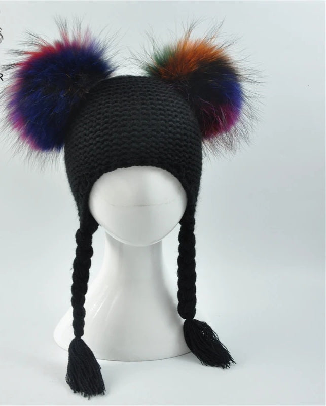 Double pom crochet hat