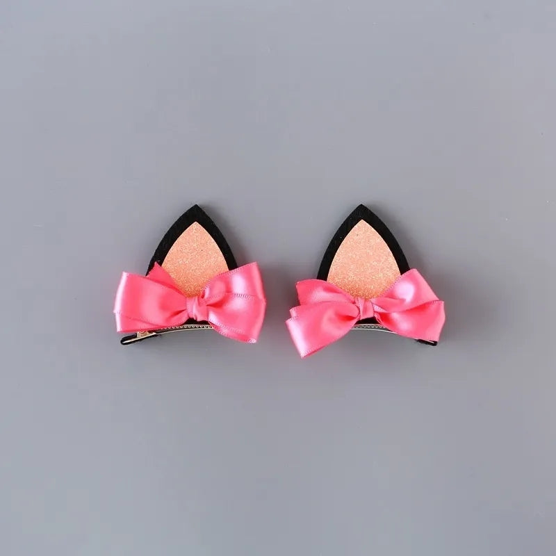 Kitty bow cat ear hair clips