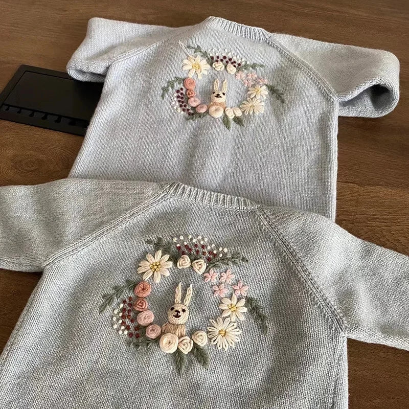 Hand embroidered bunny Cardigan