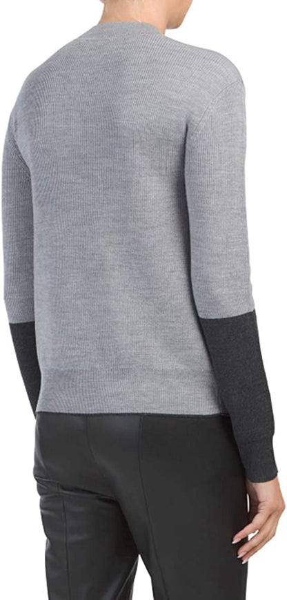 Theory Color-Block Pullover Merino Wool Sweater, Grey Combo - Medium