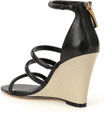 Donna Karan Rachel Wedge Sandals, Nappa Leather Black - 8.5