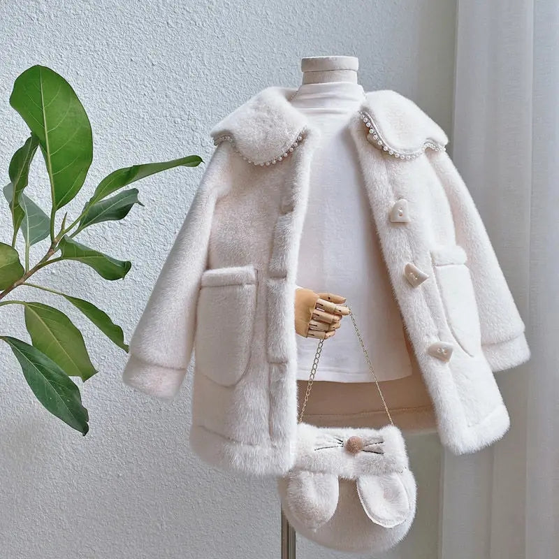 Faux fur pearl coat