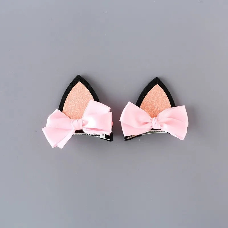 Kitty bow cat ear hair clips