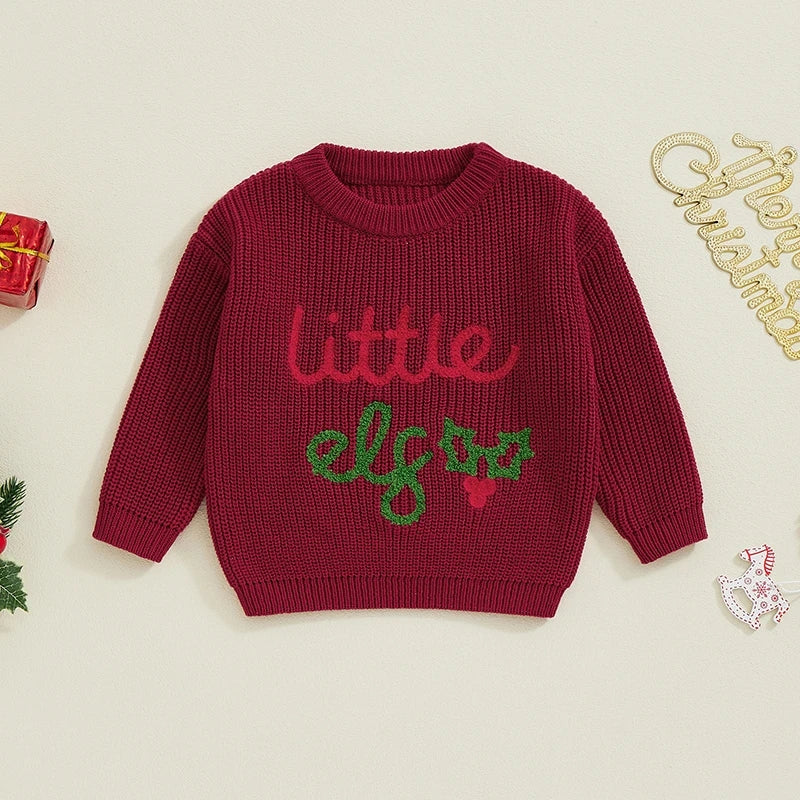 Christmas knit embroidered "little elf" sweaters unisex