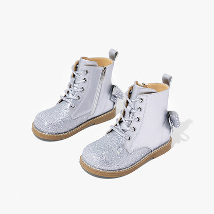 Metallic bling bow boots