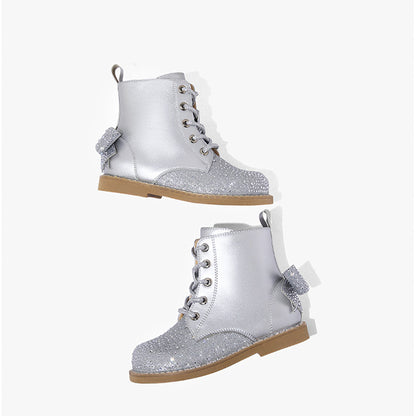 Metallic bling bow boots