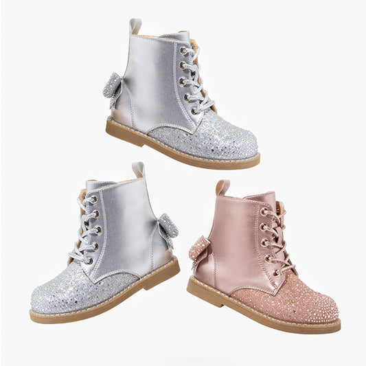 Metallic bling bow boots