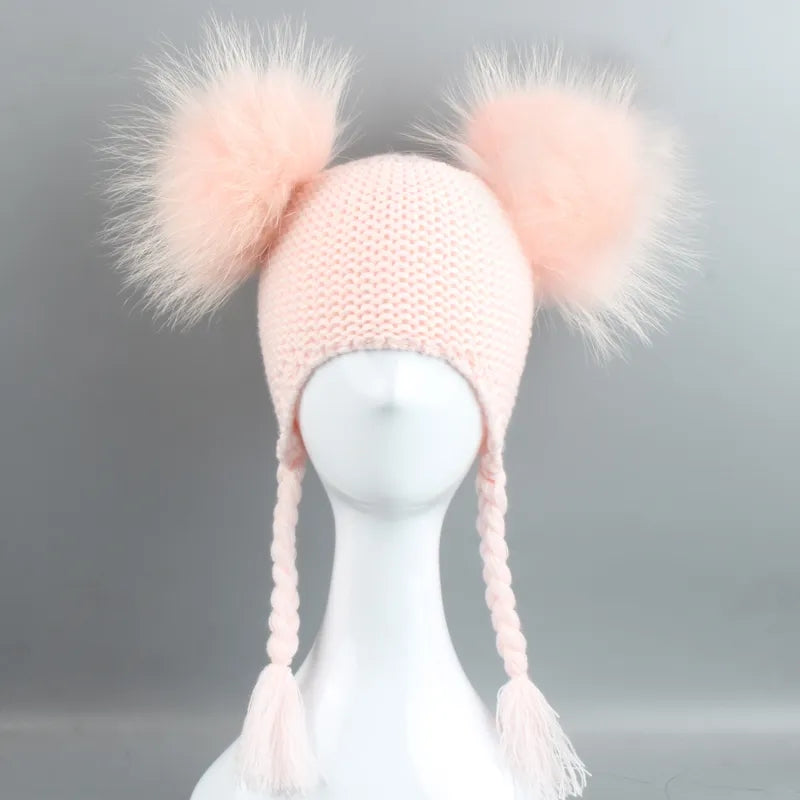 Double pom crochet hat