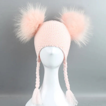 Double pom crochet hat