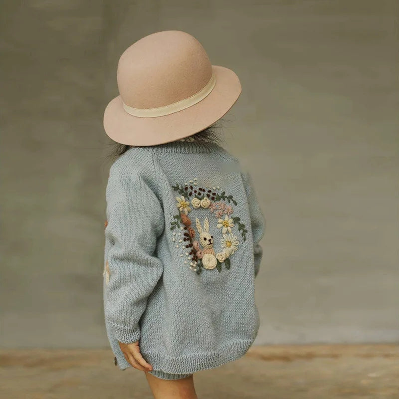 Hand embroidered bunny Cardigan