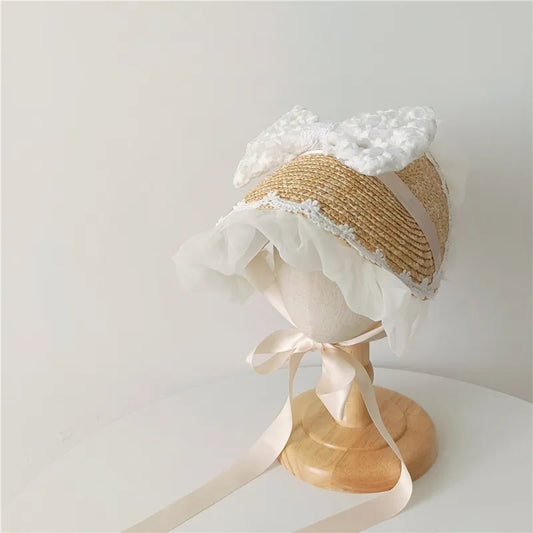 Lace straw bonnet