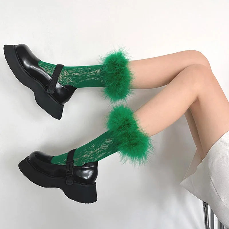 "Wild" lace fur socks