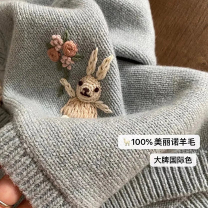 Hand embroidered bunny Cardigan (pre order)
