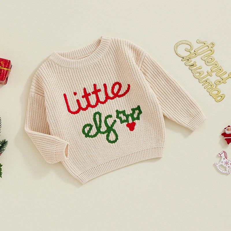 Christmas knit embroidered "little elf" sweaters unisex