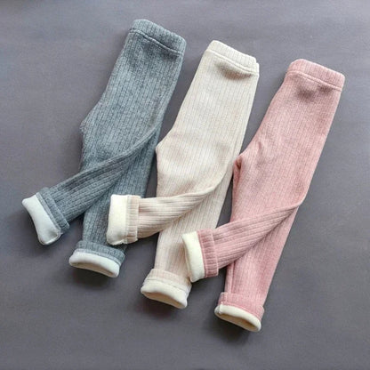 Fleece lined ribbed footless tights