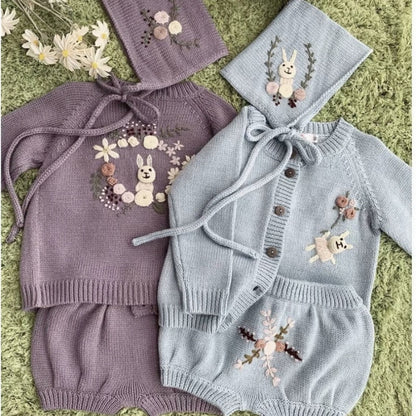 Bunny floral hand embroidered bonnet