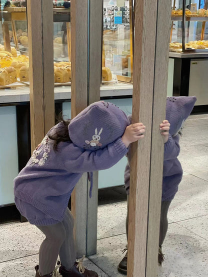 Bunny floral hand embroidered bonnet