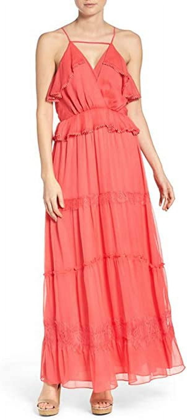 Adelyn Rae Tiered Chiffon Maxi Dress, Small - Coral