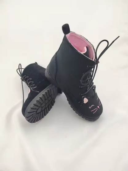 Midnight Mischief Girls Cat suede combat boots