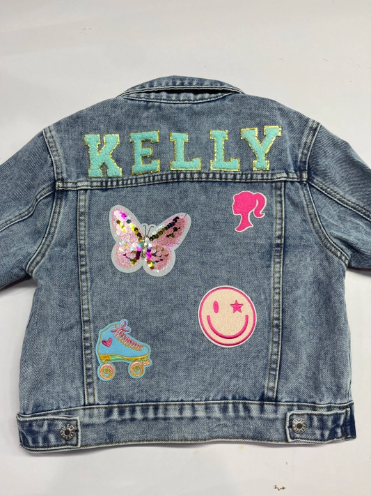 Personalized denim jacket chenille patches