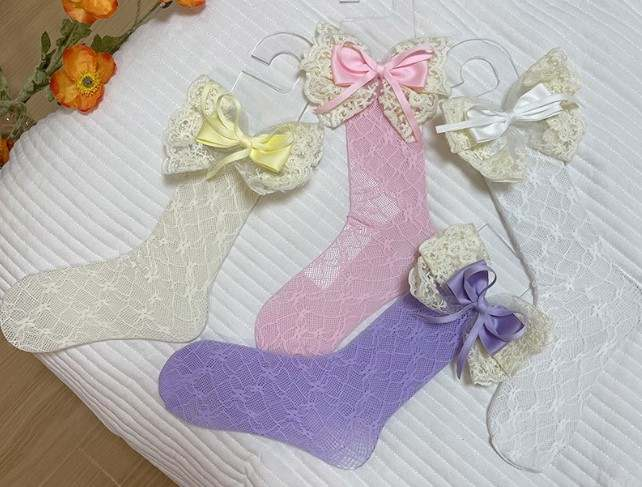Spring Lace double bow stockings