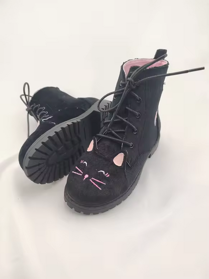 Midnight Mischief Girls Cat suede combat boots