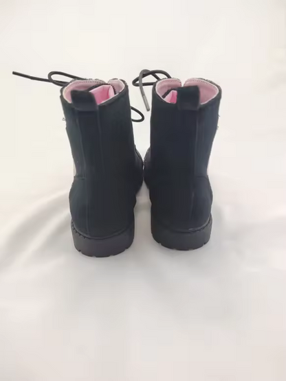 Midnight Mischief Girls Cat suede combat boots