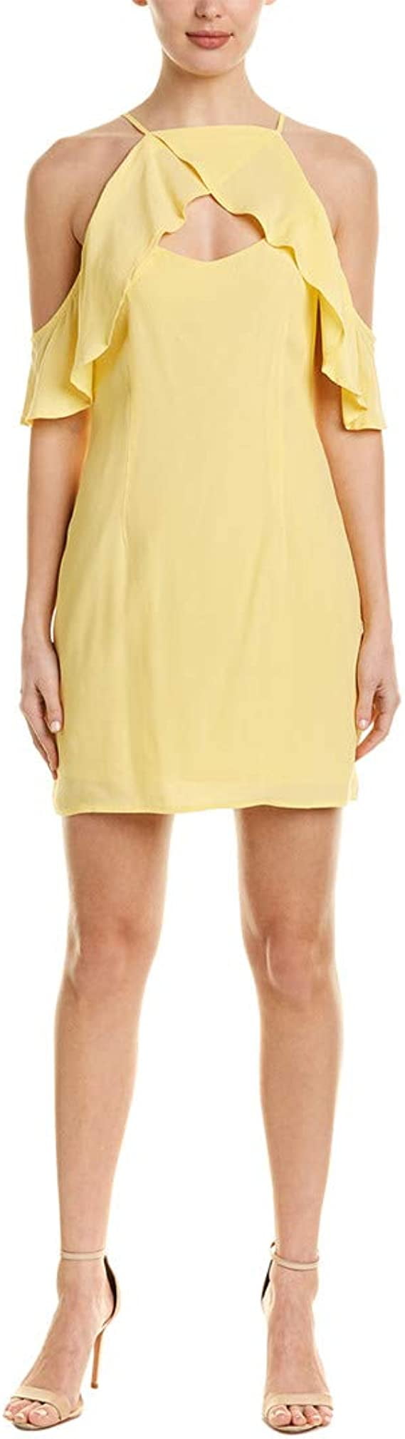 BB DAKOTA Women's Kaless Ruffle Detailed Dress with Keyhole, citrus, 4