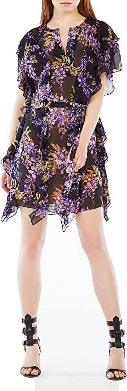 BCBGMAXAZRIA Filippa Floral Print Silk Kaftan Dress Large