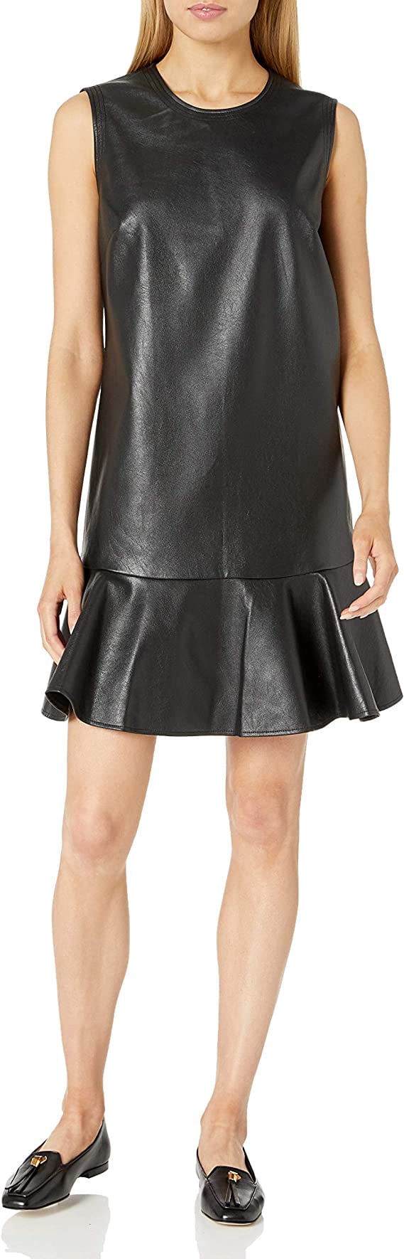 BCBGMaxAzria Women's Sheridan Faux Leather Sleeveless Dress, Black, Small