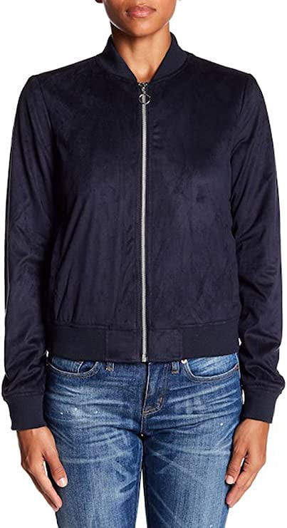 Bagatelle Embroidered Faux Suede Bomber Jacket, Navy - Large