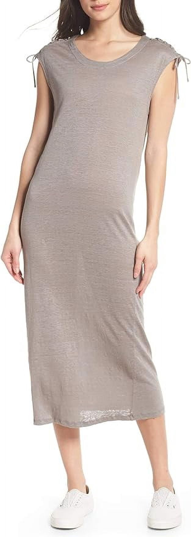 Caara Lace-up Shoulder Jersey Midi Dress - Grey, small