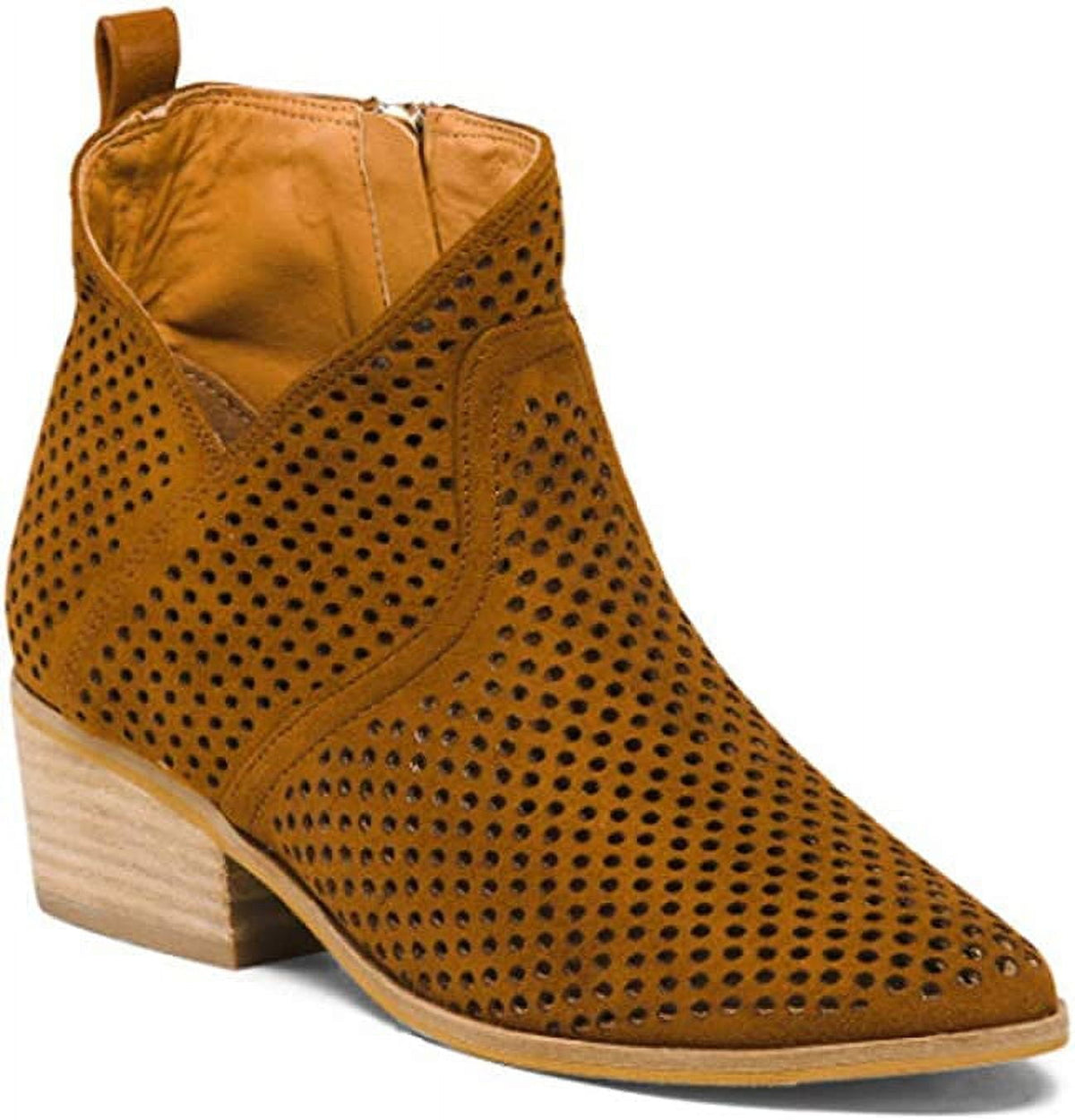 Catherine Malandrino Ryleigh Stack Low Heel Cut Out Bootie, Tan - 7.5