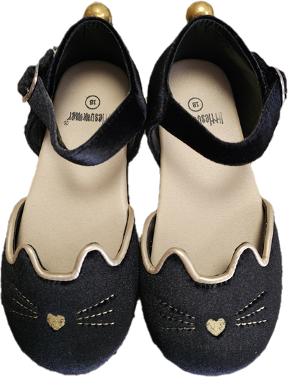 Luna Black cat velour kitty shoes with bell - Ready to ship