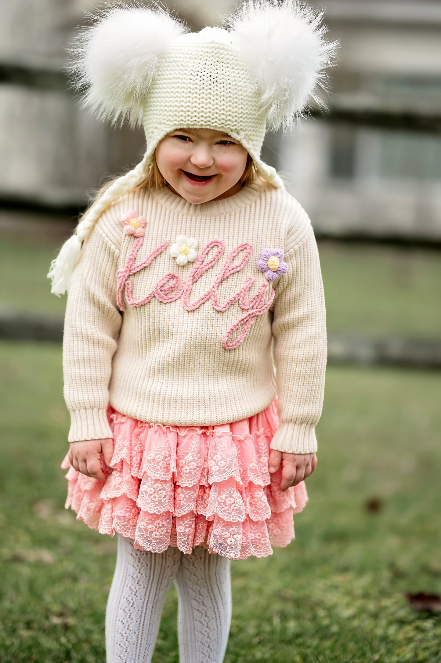 Double pom crochet hat