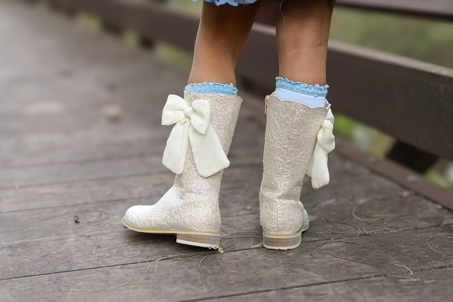 Sugarplum bow lace boots