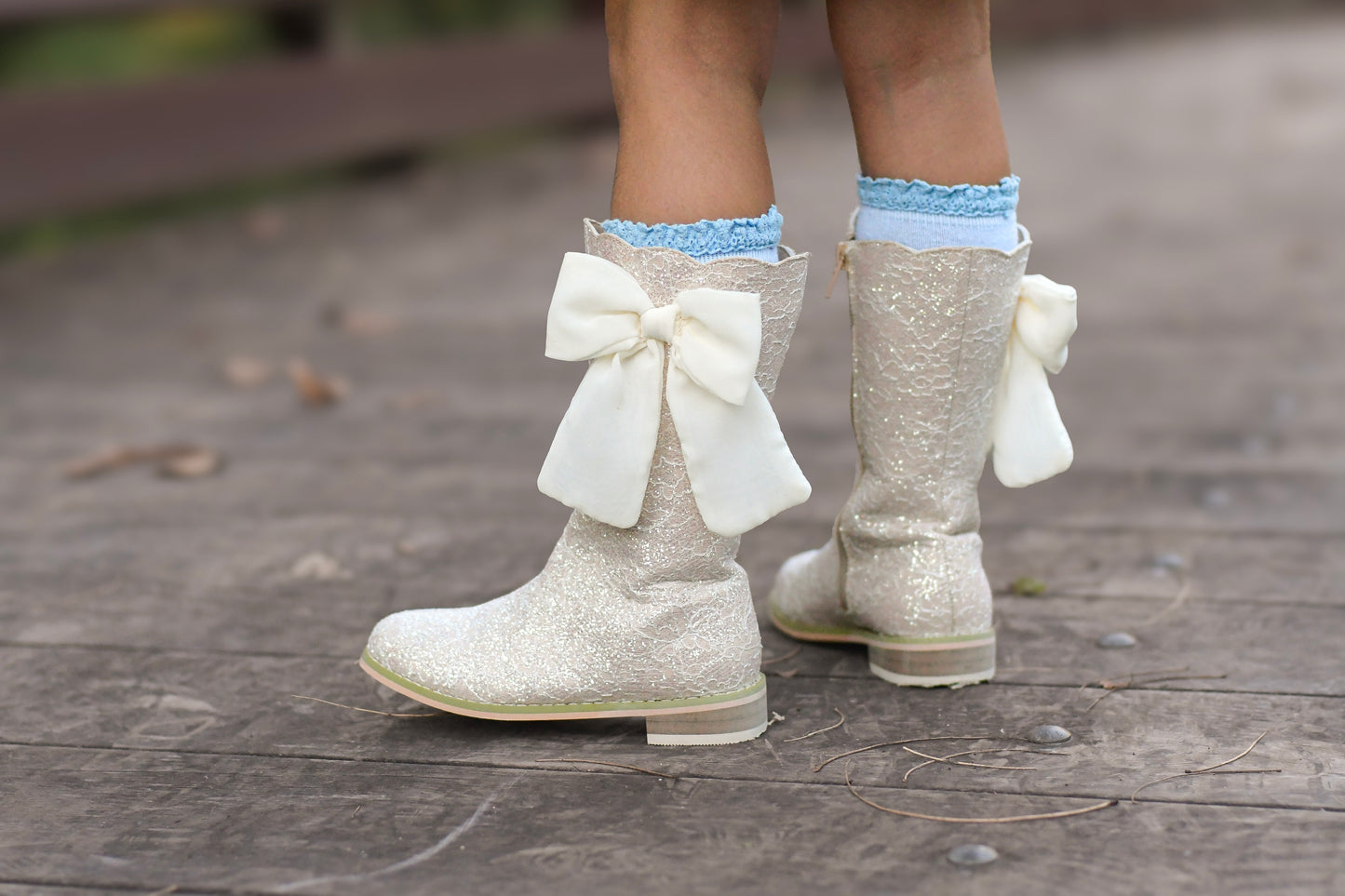 Sugarplum bow lace boots