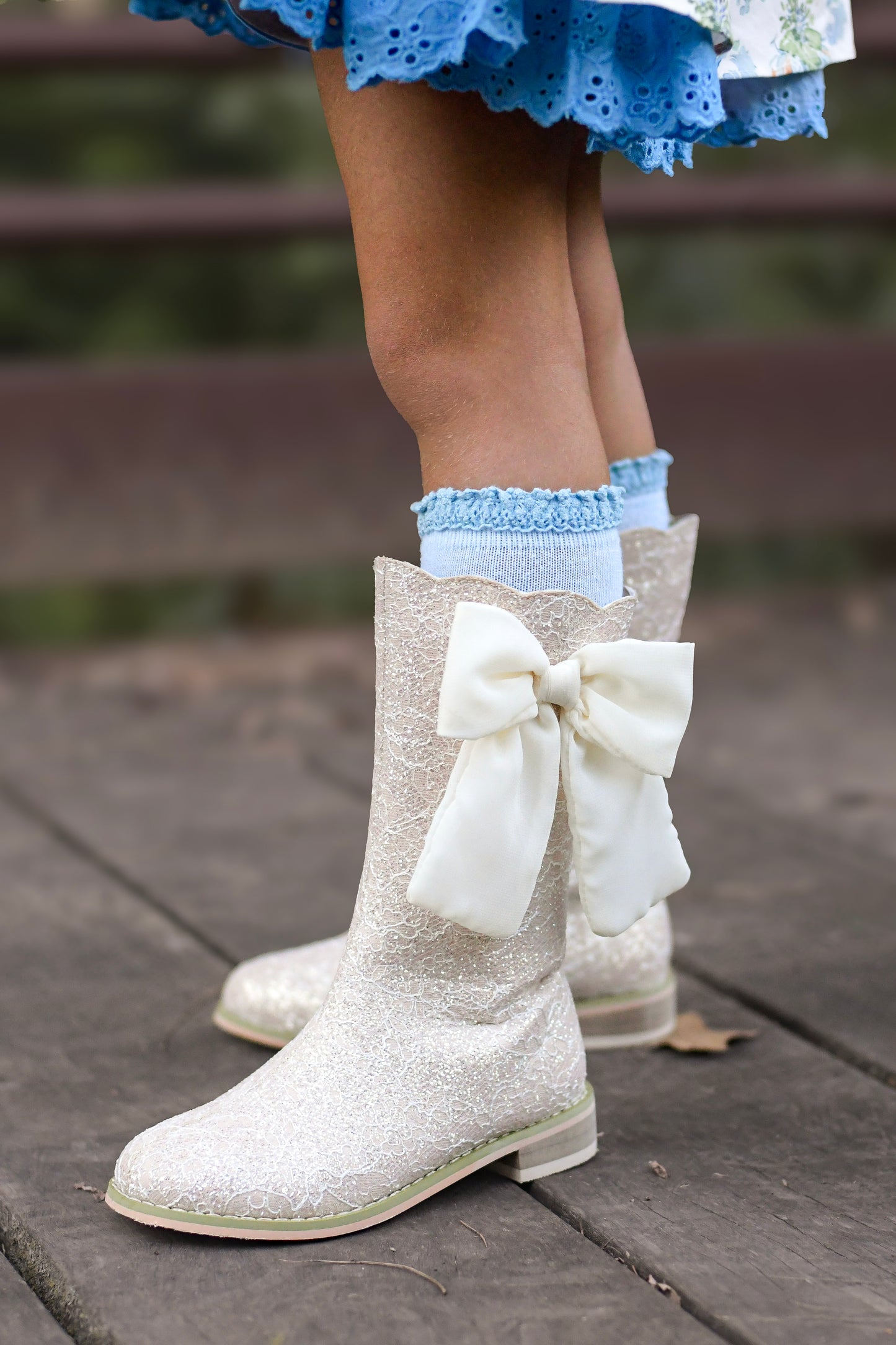 Sugarplum bow lace boots