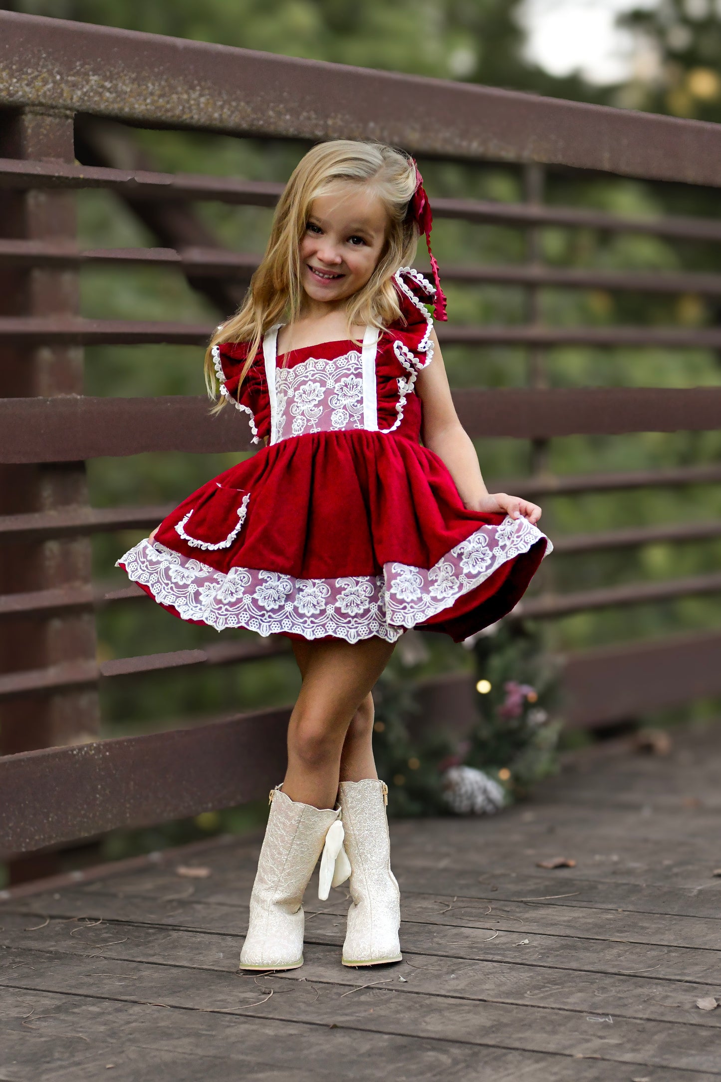 Sugarplum bow lace boots
