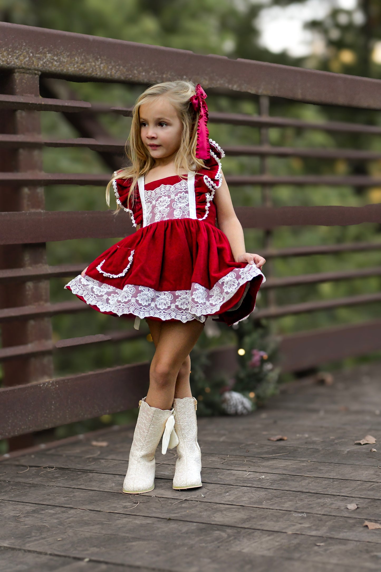 Sugarplum bow lace boots