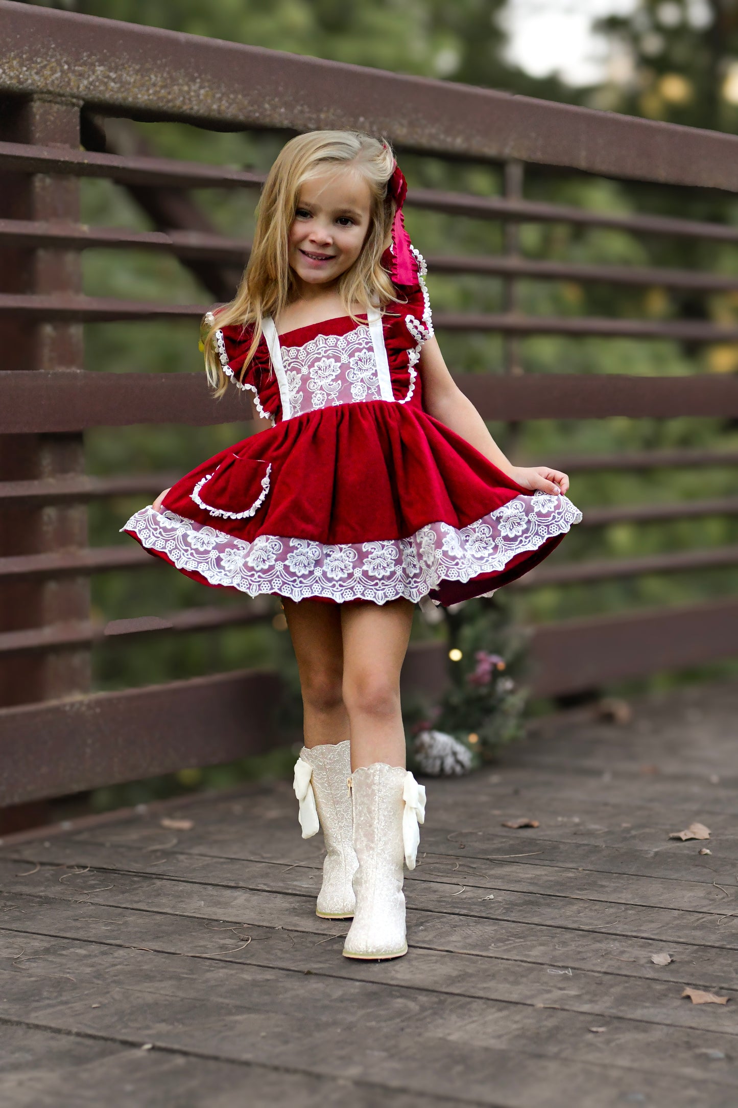 Sugarplum bow lace boots