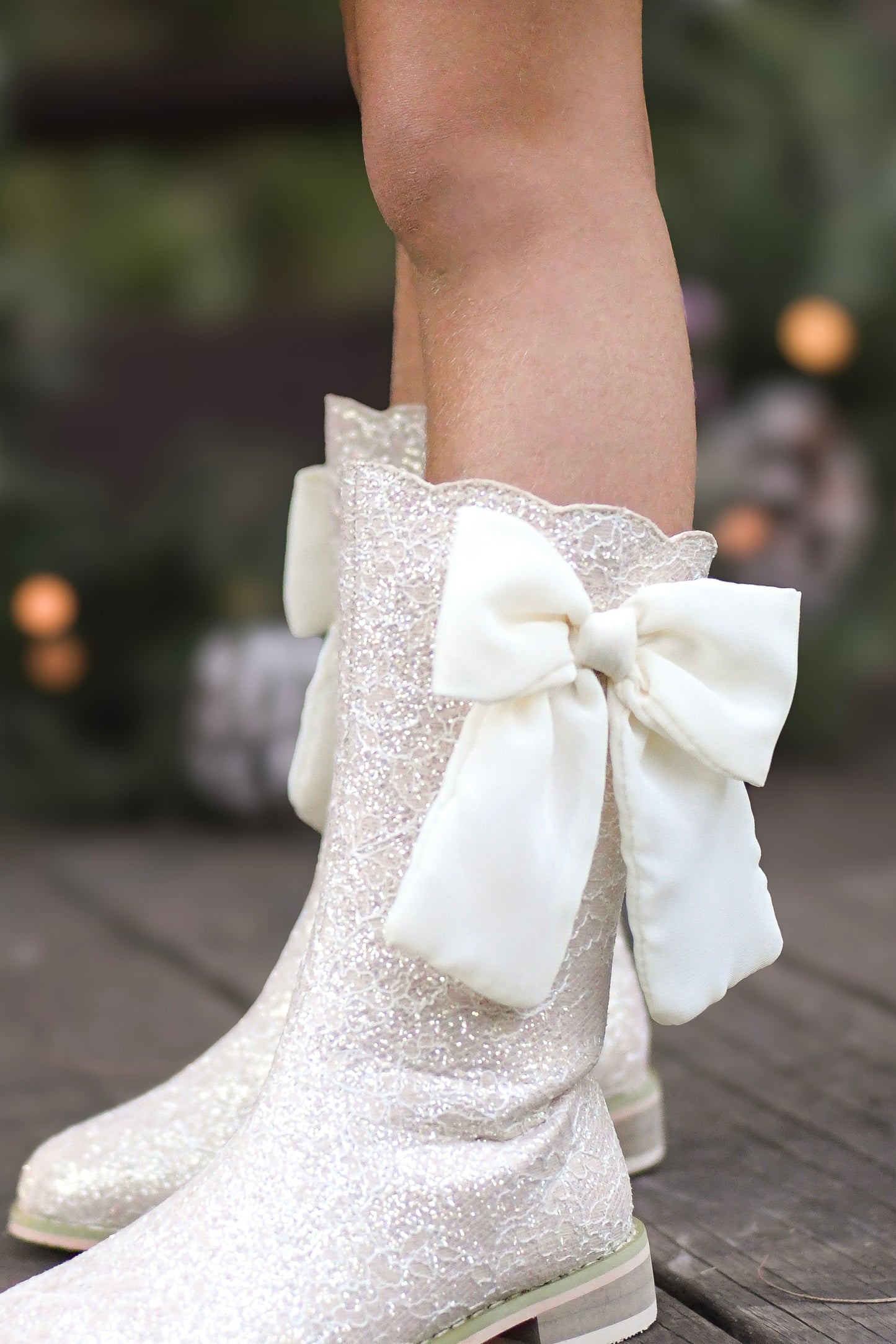 Sugarplum bow lace boots