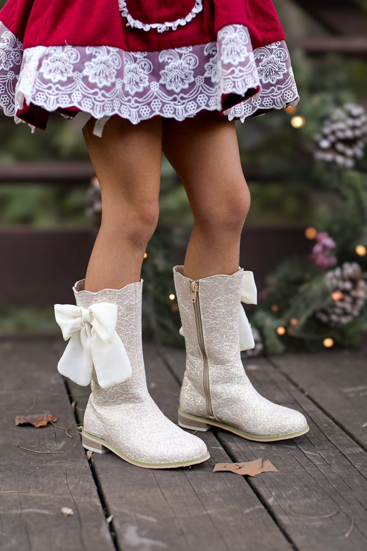 Sugarplum bow lace boots