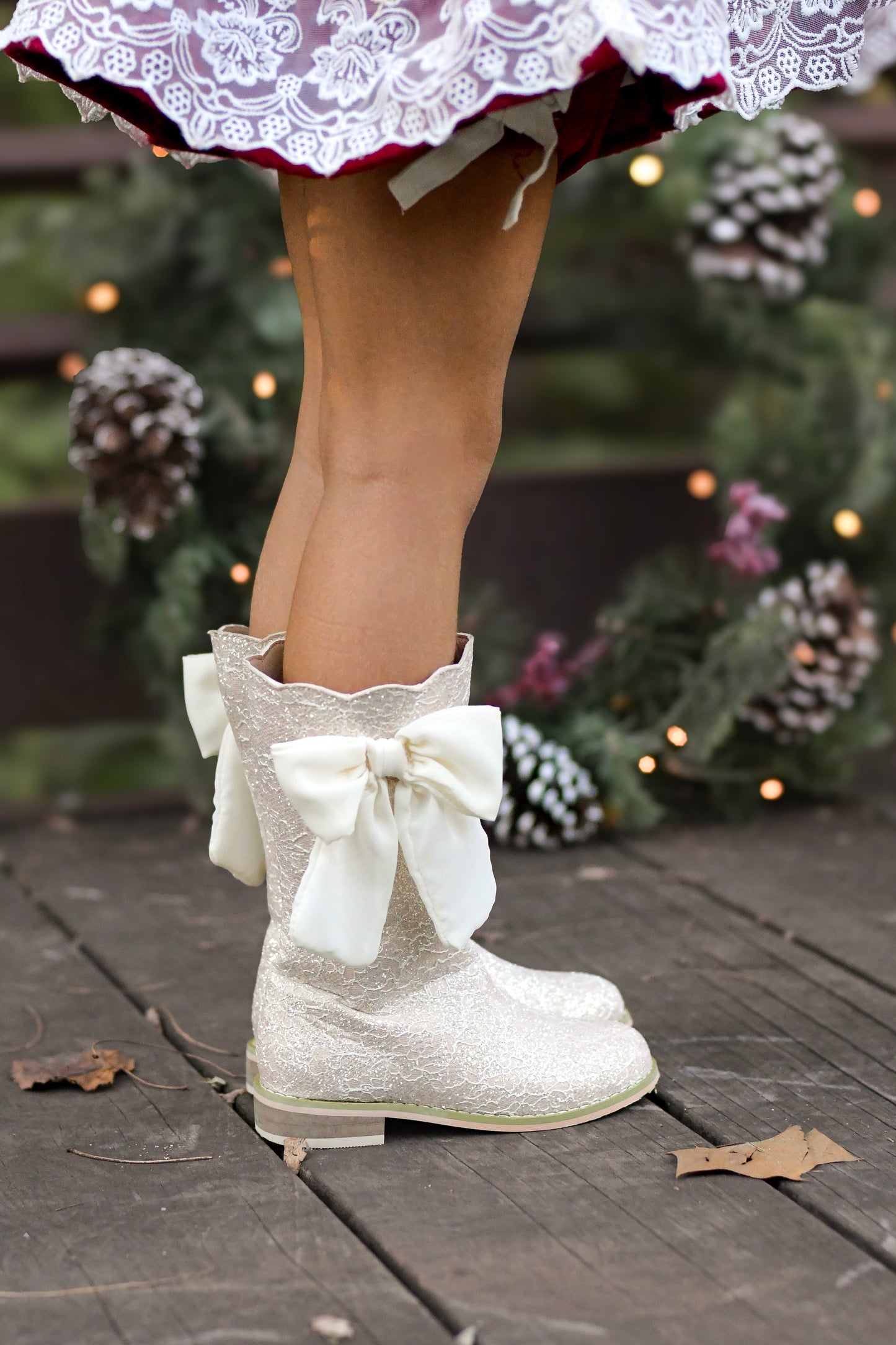 Sugarplum bow lace boots