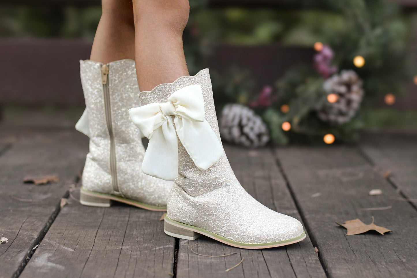 Sugarplum bow lace boots