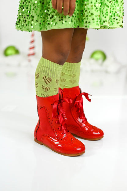 Pointelle heart knee high socks